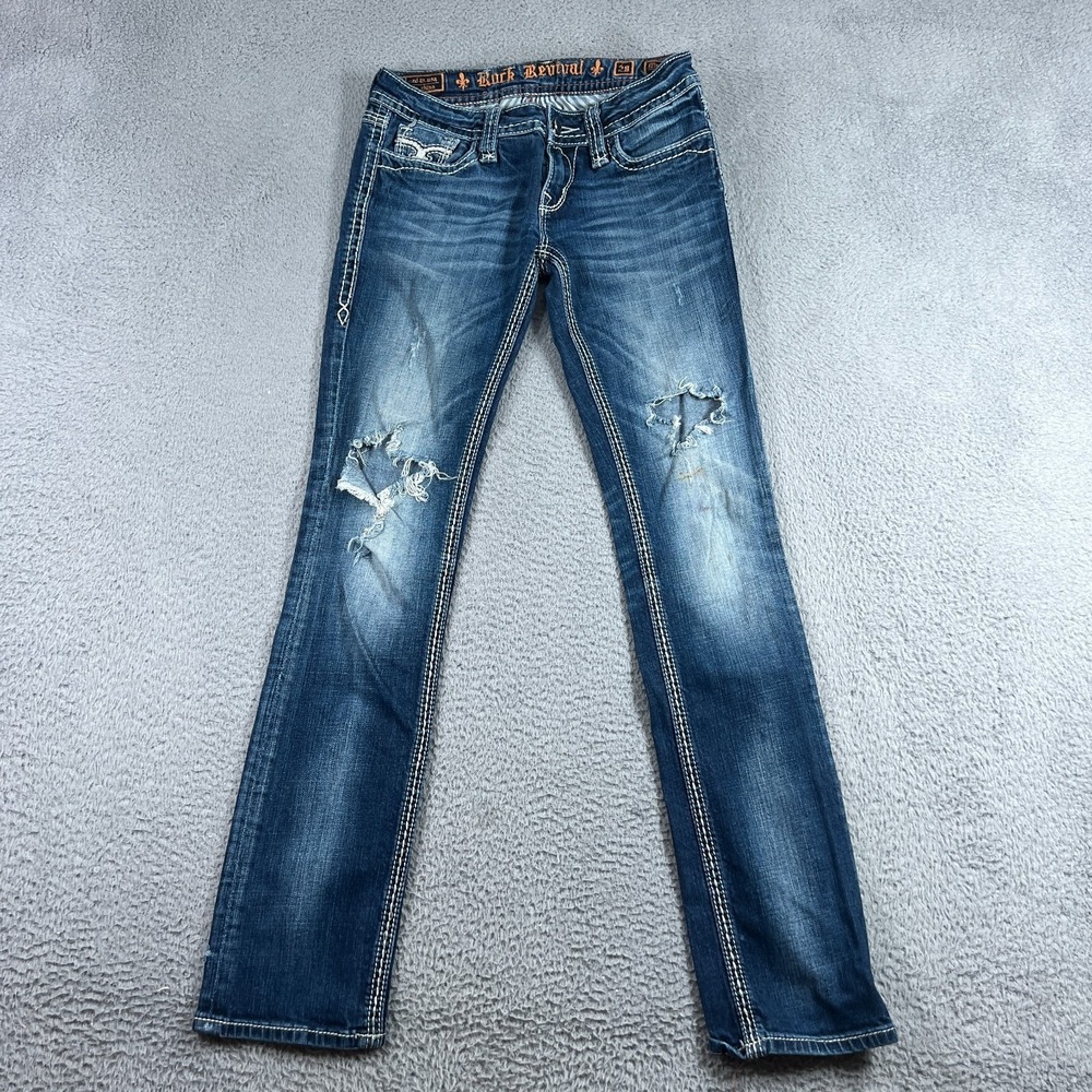 Rock Revival Jeans Womens 28 Madison Straight Dark Wash Denim Capsule Destroyed